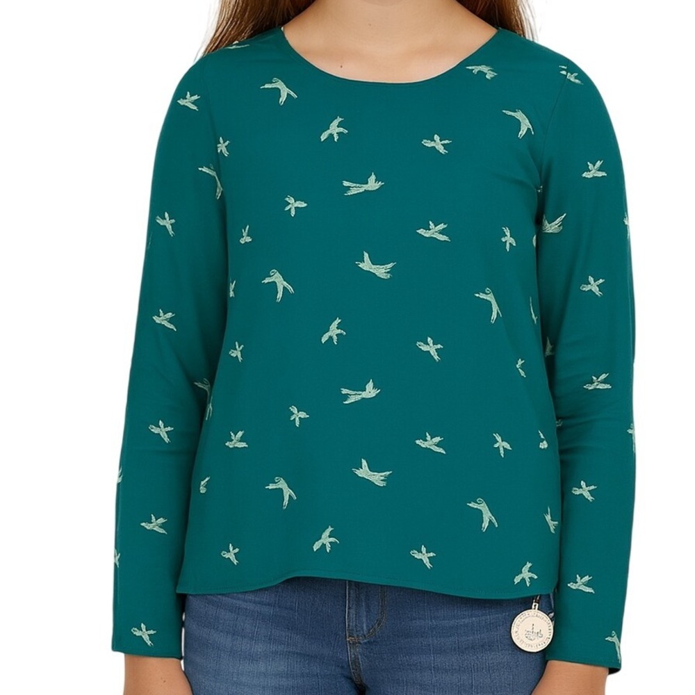 SO Girls Top Size 14 Teal‎ Green Long Sleeve Dragonfly Open Back Casual New